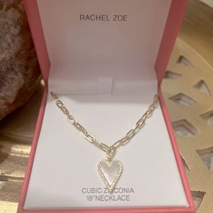 NIB RACHEL ZOE CUBIC ZIRCONIA MOTHER OF PEARL PAPERCLIP NECKLACE